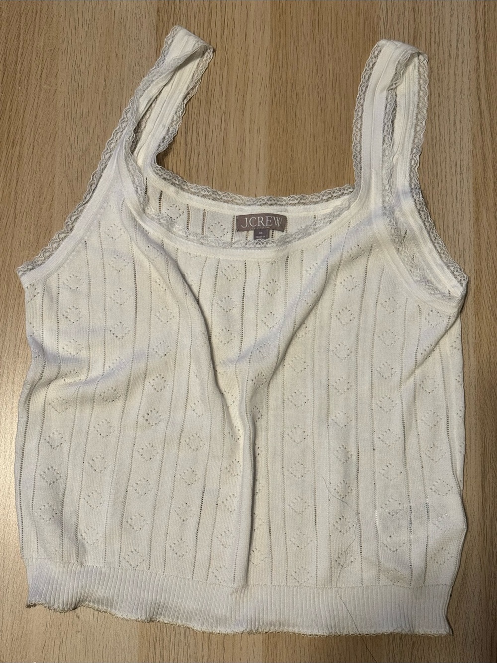 J. Crew White Lace-Trim pointelle Knit Camisole